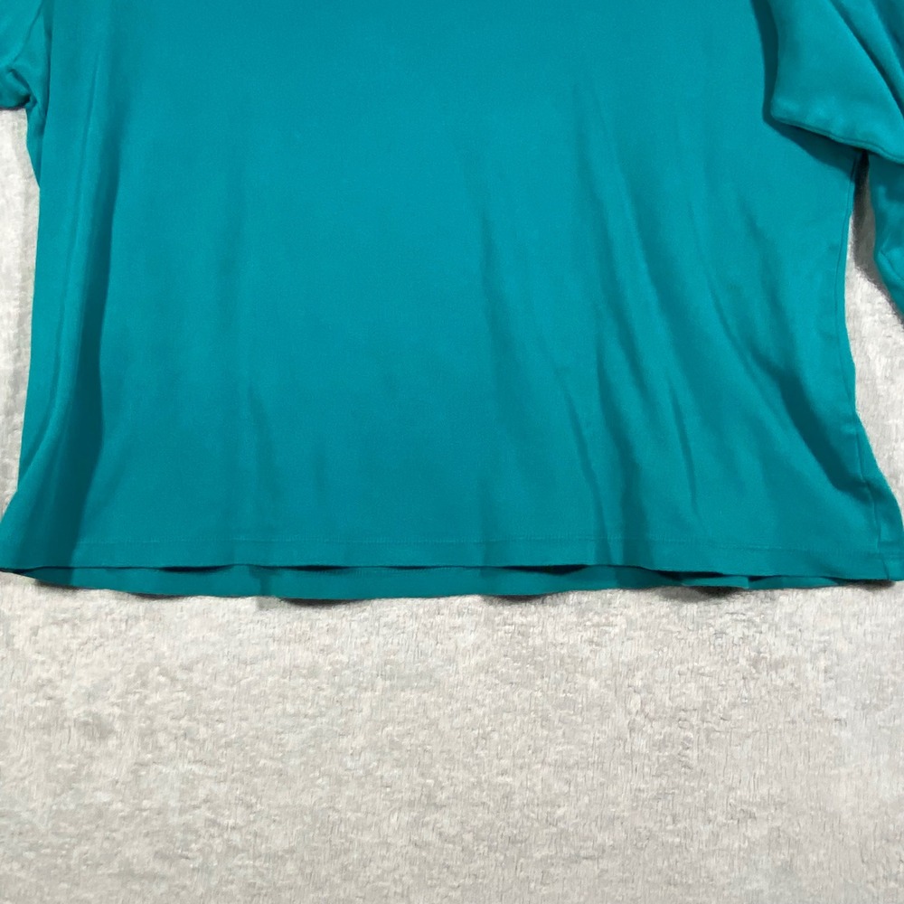 Studio Works Embellished Top Women XL Teal Blue Long Sleeve Rhinestone Cotton - Picture 7 of 14